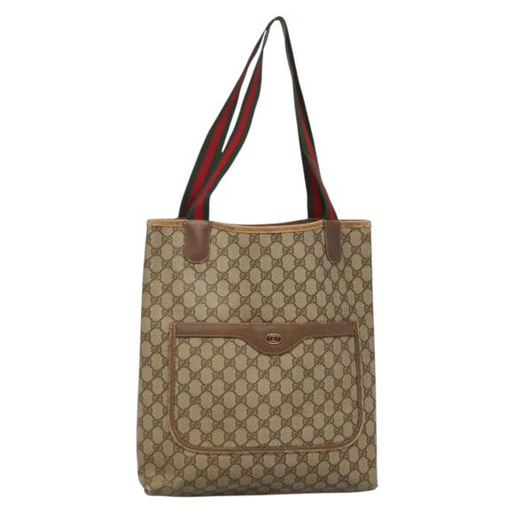 GUCCI GG Supreme Web Sherry Line Tote Bag Pvc Beige Red 39 02 003 - Picture 1 of 16